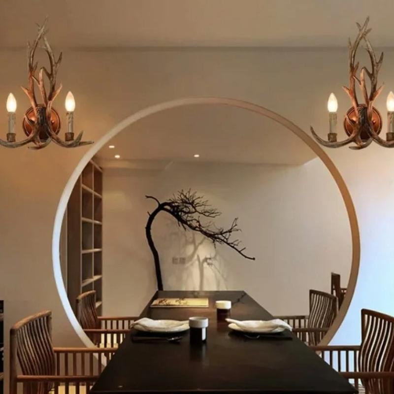 Wooden Feeling Resin Decorative LED Wall Light Lamp Sconce Deer Horn Antler Retro White Deer Wall Lamp Light LED Tree Branch