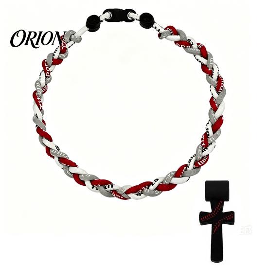 Stainless Steel Crossroads Pendant Triple-Rope Baseball Necklace, Braided Rope Design Necklace with Crossroad Pendant, Team Spirit Gift Sports