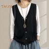 Женский вязаный жилет с V-образным вырезом без рукавов, однобортный теплый жилет, однотонный свободный крой, трикотажные майки с карманами