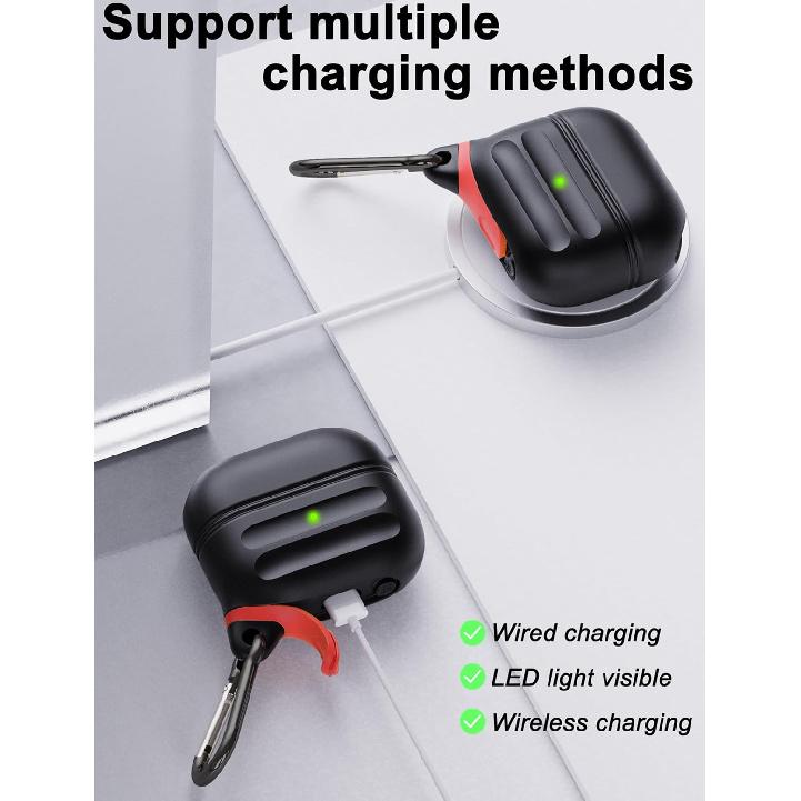 Для чехла Galaxy Buds 3 Pro и чехла Galaxy Buds 3, водонепроницаемый силиконовый чехол премиум-класса с карабином, беспроводная зарядка, патент зарегистрирован, черный