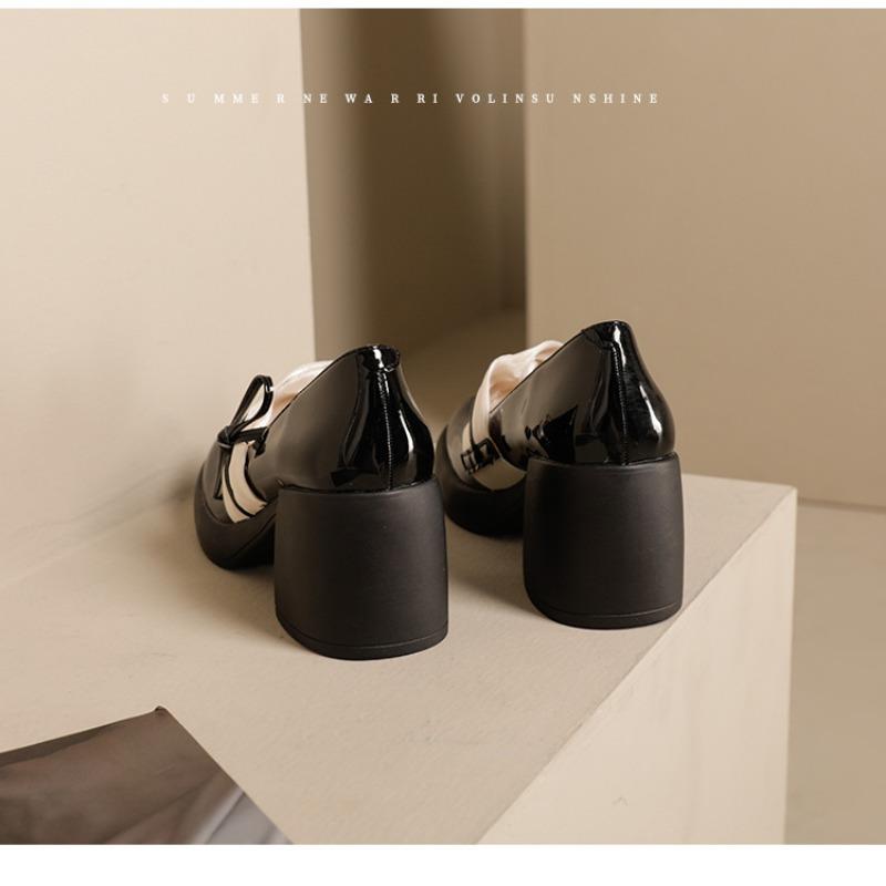 Туфли на высоком каблуке женские весенне-осенние туфли Мэри Джейн в британском стиле на толстом и мелком каблуке