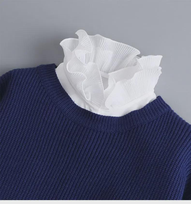 "Women's White Hollow Lace Detachable Chiffon Collar - Versatile Sweater and Shirt Accessory"