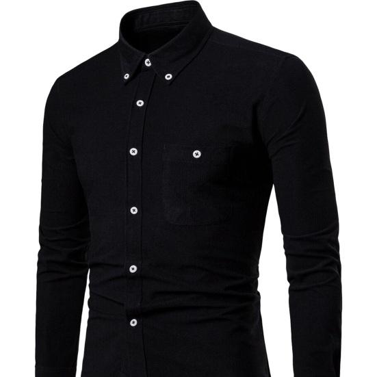 Мужская рубашка весна-лето с отложным воротником, однобортная, приталенная, с накладным карманом, с длинными рукавами, на пуговицах, мягкий дышащий однотонный мужской топ средней длины