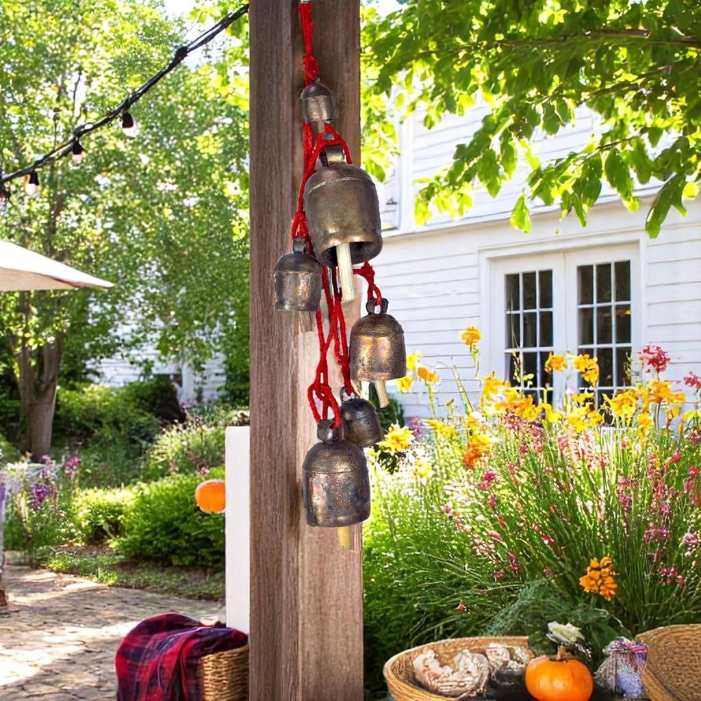 Handmade Rustic Bells Wind Chimes for Outdoor Patio 55inch, Farmhouse Door Decor, Christmas Ornaments, Boho Hanging Bell with Soothing Chime