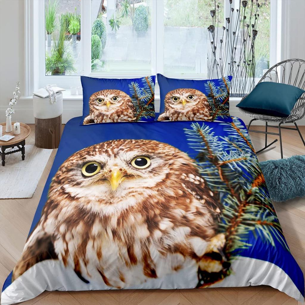 Комплект постельного белья с совами для спальни, милые животные, размер кинг, полиэстеровый пододеяльник, одеяло, наволочка для детей, взрослых