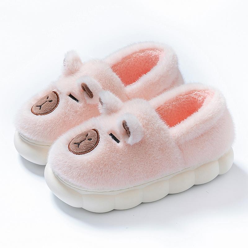 Bow Head Cotton Slippers Home Warm Cotton Drag Autumn and Winter Couple Fashion Plush Cotton Slippers