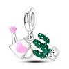 Green Color Charms Fit Bracelets 925 Silver Avocado Clover Bead Cactus Chameleon Zircon DIY Jewelry Charm