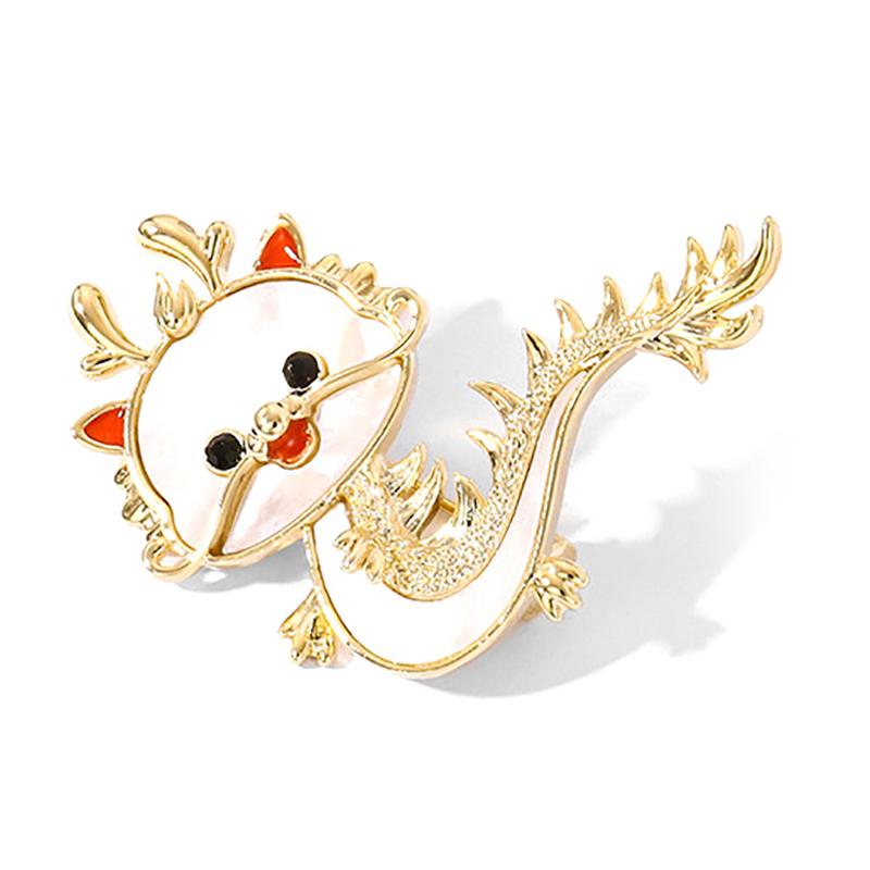 Cartoon Imitation Shell Dragon Brooch For Women Chinese Zodiac Dragon Enamel Pins Cute Animal Badge Birthday Jewelry Gift