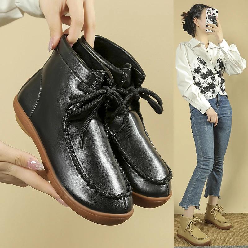 Кожаные ботильоны Короткие уличные на шнуровке Осенние Wallabees Высокие осенние ботинки из цельного зерна Роскошные туфли большого размера Plus