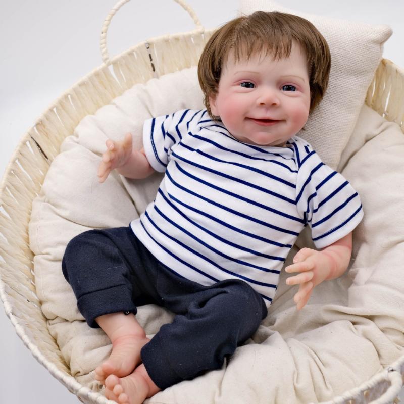 18 Inch Lifelike Reborn Dolls Sebastian Cloth Body Soft Real Looking Simulation Baby Toy Doll Beauty Smiling Face Rebirth Doll Christmas Holiday Gifts