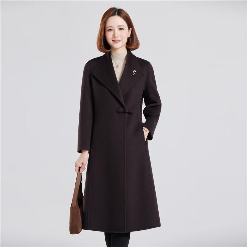 Fengxun Women's 100% Pure Wool Lapel Long Coat