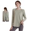 Yoga Long Open Loose Round Green W&C Women's Top, Sleeves, Back, Sportswear, Training, Stretch, Fit, Neck, Figure-Shaping, Quick-Drying, Comfortable,