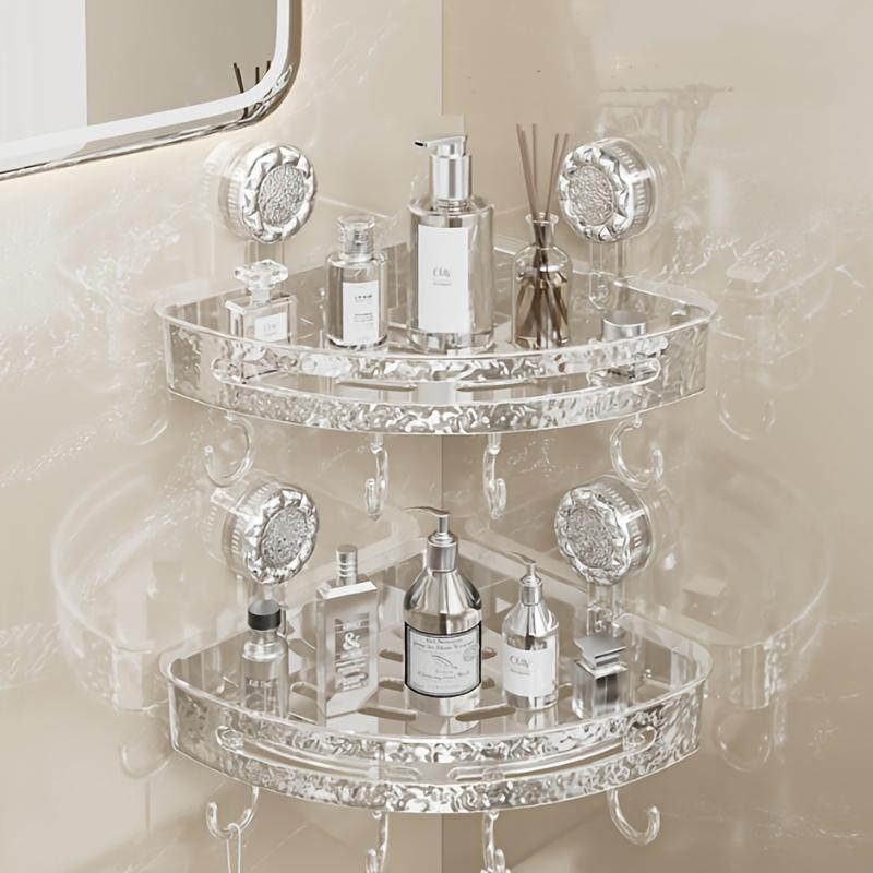 Водонепроницаемая прозрачная ПЭТ-пластиковая угловая полка с крючками на присосках, матовая отделка, настенный органайзер для ванной комнаты, с сильной фиксацией для ванной комнаты