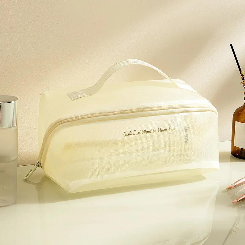 Новая сетчатая косметичка большой вместимости, прозрачная сумка для мытья, дорожные косметички, женская ручная косметичка, дорожная косметичка