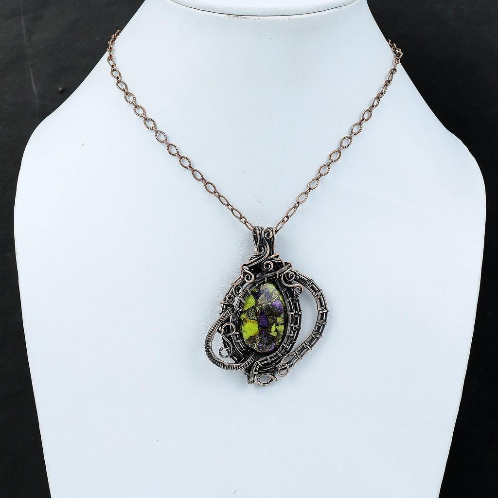 Медный кулон Stichtite, медная проволочная обертка, подвеска из настоящего драгоценного камня, проволочная обертка, ювелирные изделия ручной работы, медные украшения для подарка