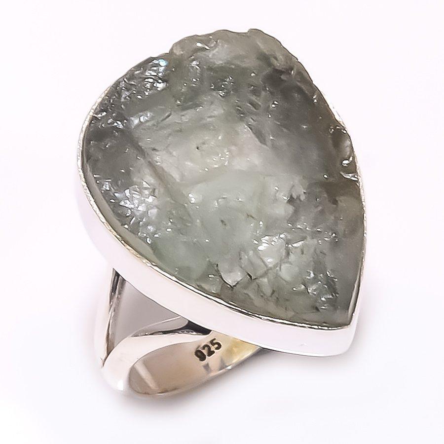 Natural Aquamarine Rough Gemstone 925 Solid Sterling Silver Gift Ring S.8 A3b82