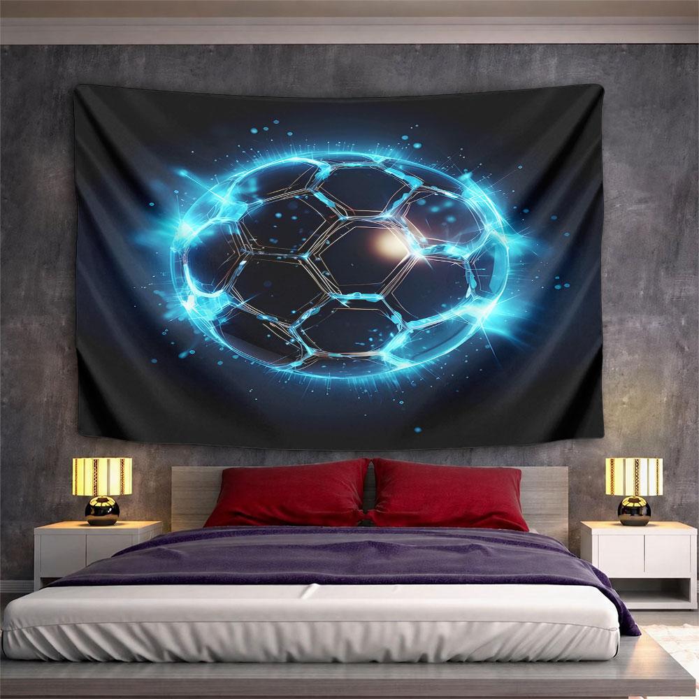 Glowing Futuristic Soccer Ball Design Pattern Wall Hanging Tapestry Decorative Tapestry Home Decor for Bedroom and Living Room