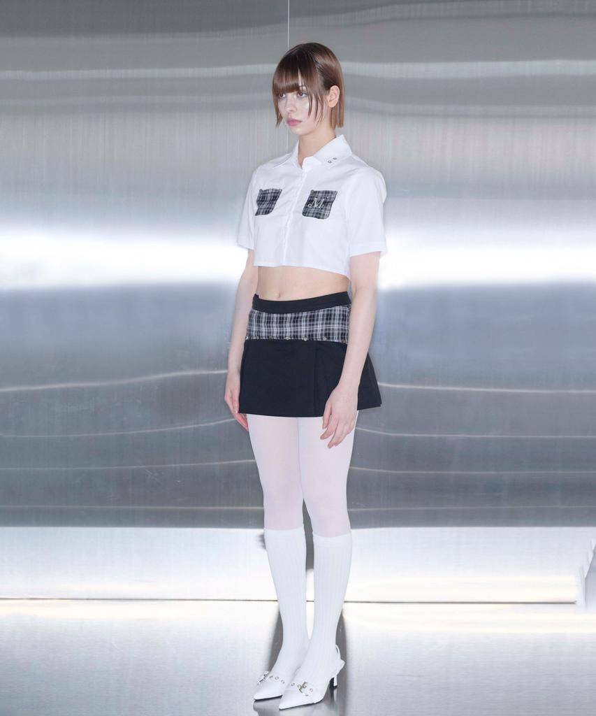 Mucent Stride Setup Check Color Block Mini Skirt