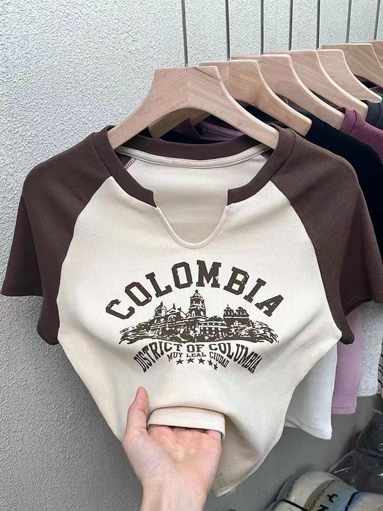 Casual O-neck Short Sleeve Letter Print T-shirt Summer Cute Female Tee Y2K Clothes Bodycon Tunics Crop Tops Fashion Tank Top