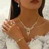 Bride Fashion Copper Claw Chain Angel Wings Necklace Earrings Bracelet Ring Jewelry Set Wedding Banquet Party Festival Gift