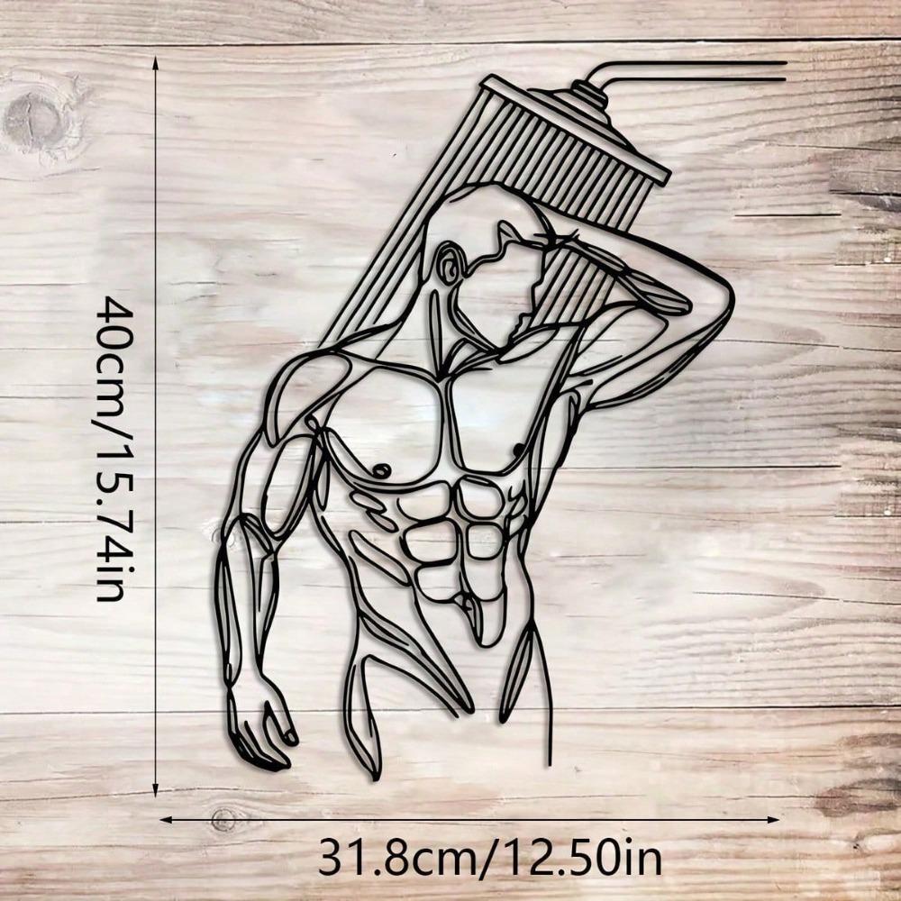 A Muscle Man In Shower Minimalisty Metal Wall Art - Modern Home Decor for Bedroom, Living Room, or Bathroom. Waterproof, Rustproof Installation.