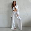 Women's 2 Piece Outfits Pajama Sets Long Sleeve Lounge Sets Pjs Sleepwear Sexy Drawstring Crop Tops and Soft Wide Leg Pants Slouchy Set for Women