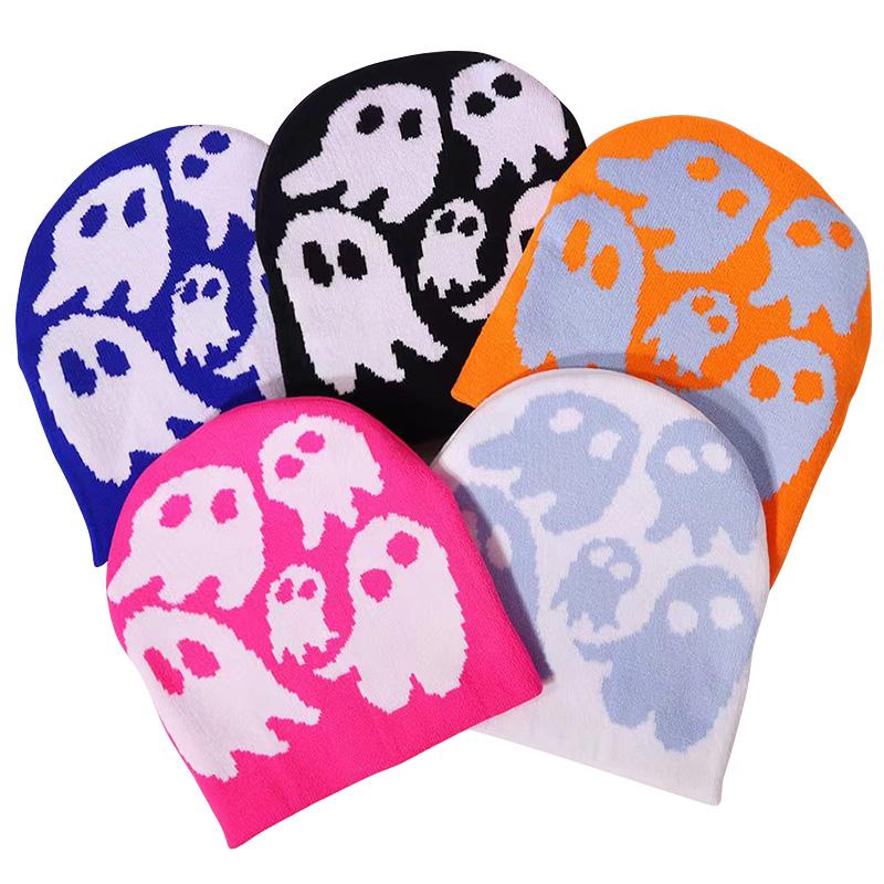 Cute Ghost Knitted Beanies Hat Women Men Autumn Winter Warm Thick Woolen Bonnet Fashion Popular Hip-Hop Cap Halloween Party Gift