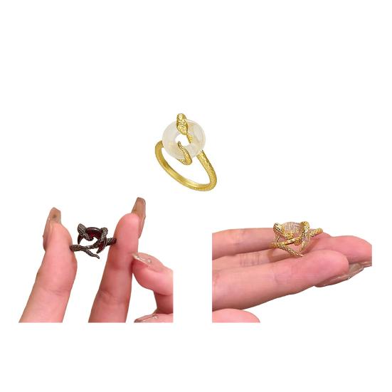 Кольцо в виде змеи, регулируемое открывающееся кольцо с лунным декором, золотой сплав, ретро-стиль, безымянный палец, подарок на Новый год