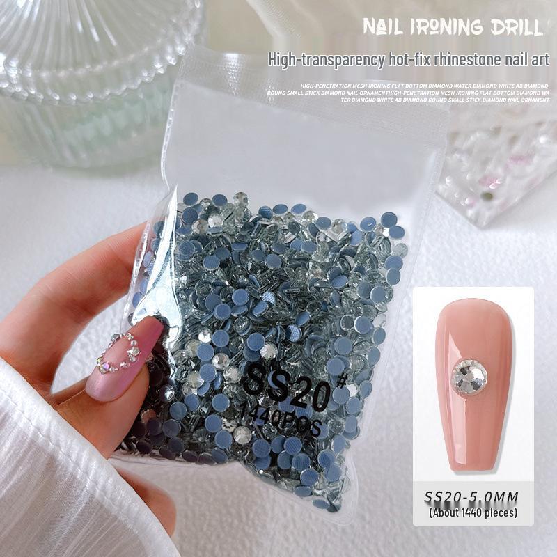 1440-Piece Aurora White AB Transparent Round Nail Art Rhinestones - Non-Fall-Off Flatback Glass Diamonds