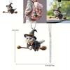 Acrylic Flat Surface Car Pendant With Magical Cat Riding Broom Design For Vehicle Interior Decor