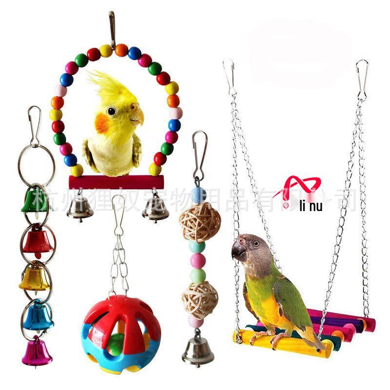 Parrot Cloud Ladder Swing & Perch: Bird Cage Accessories with Mirror, Bridge & Hanging Ring