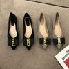 Модные женские туфли-балетки 2025 Черные абрикосовые туфли на плоской подошве Женские повседневные рабочие туфли OL Остроносые с металлической отделкой Большие размеры 31-46