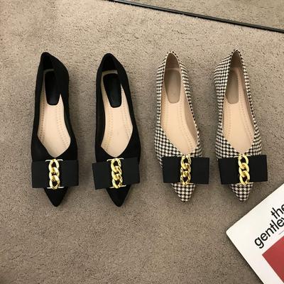 Модные женские туфли-балетки 2025 Черные абрикосовые туфли на плоской подошве Женские повседневные рабочие туфли OL Остроносые с металлической отделкой Большие размеры 31-46