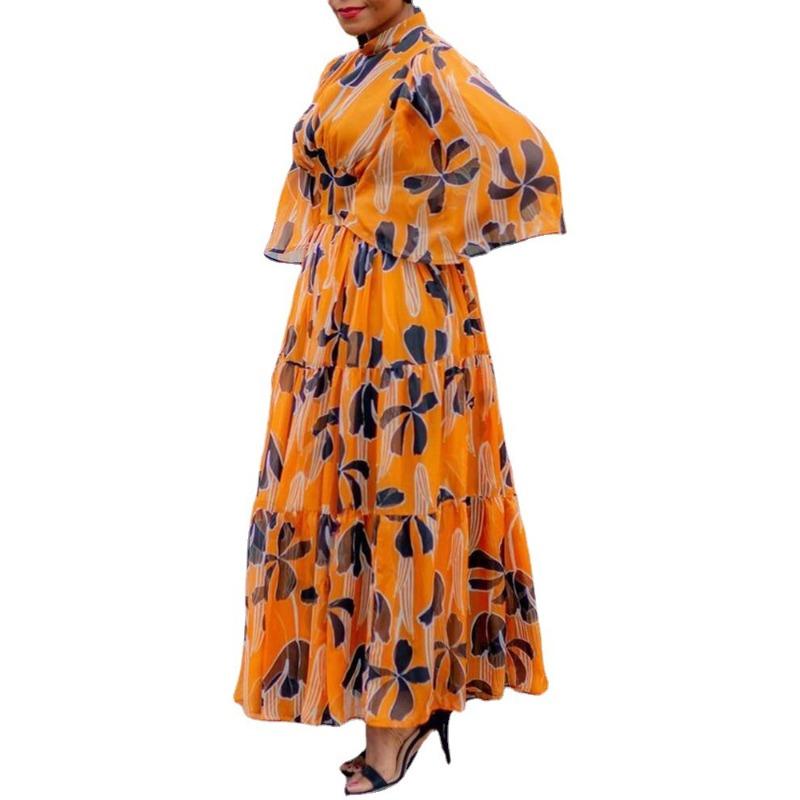 Модные женские платья больших размеров, длинные платья с высокой талией и принтом, темпераментные, длинные платья