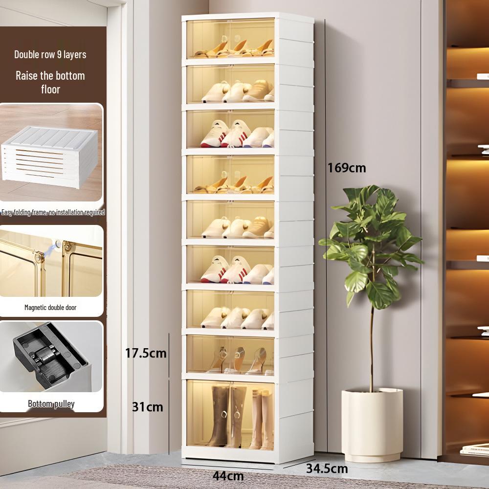 Transparent Plastic Foldable Shoe Storage Box - No-Installation Dustproof Shoe Cabinet & Movable Rack.