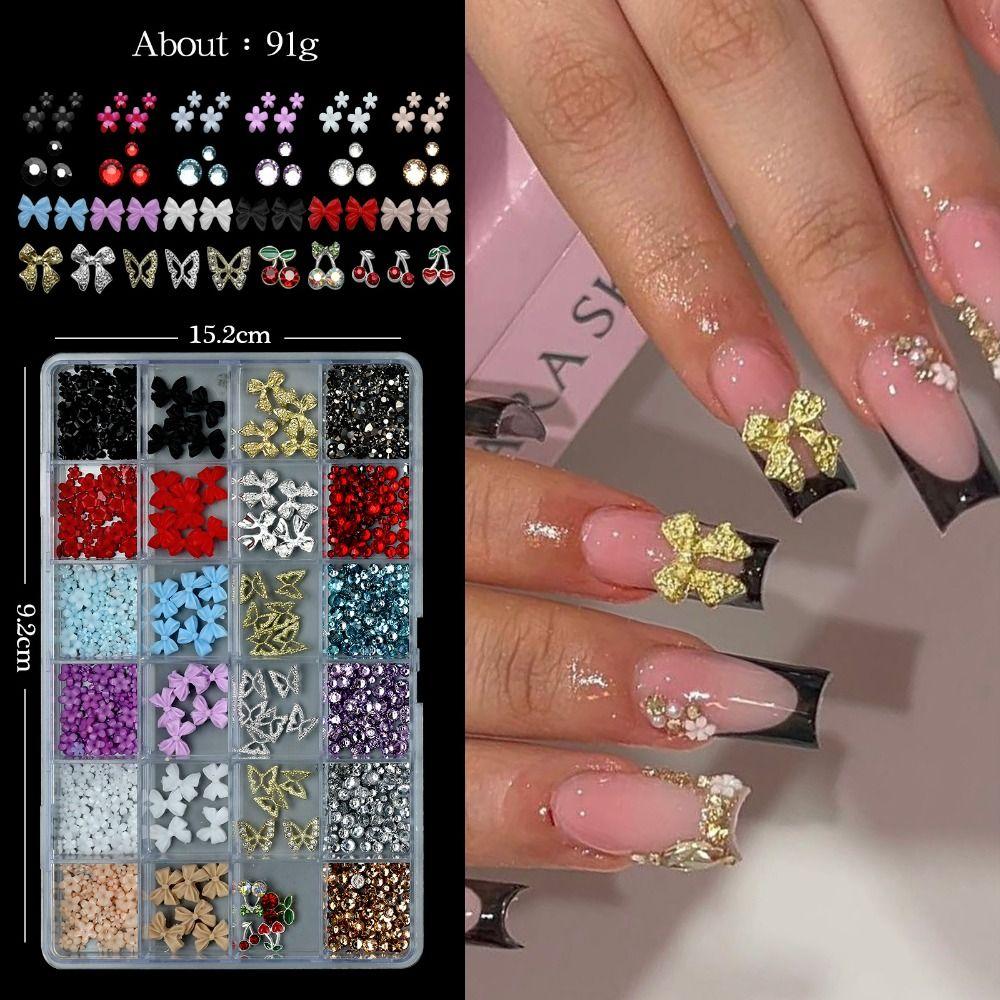Bowknot Flower 3D Acrylic Nail Charms Sweet DIY Manicure Tools Nail Parts Kits for Nail Art