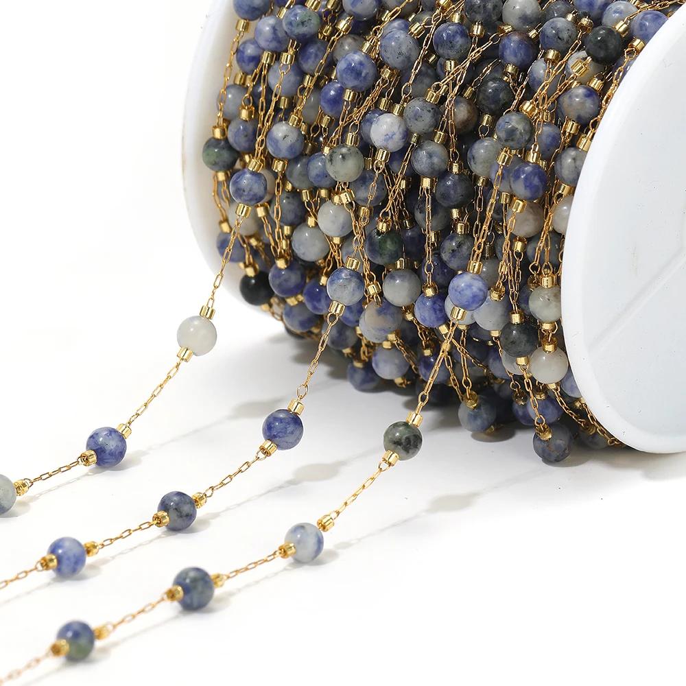 1meter Natural Stone Turquoise Amethyst Quartz Gemstone Beads Stainless Steel Wire Chains DIY Necklace Making Bracelet Findings