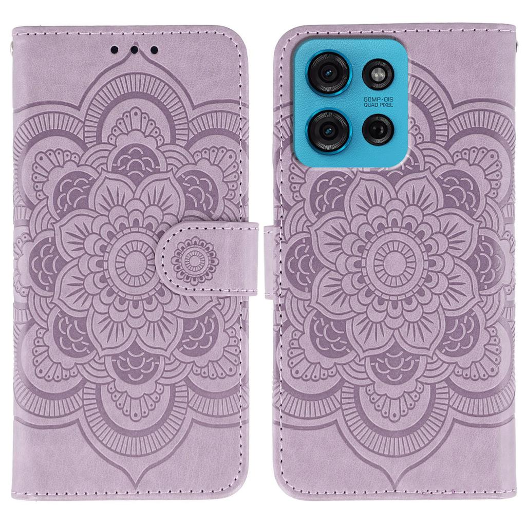 Для Motorola Moto G75 5G Чехол из ПУ кожи с тисненым дизайном мандалы Чехол-кошелек для телефона