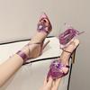 Liyke Летняя мода Кристалл Прозрачный цветок узкие сандалии женские фиолетовые ремешки каблуки сексуальные острый носок свадебные туфли для выпускного вечера