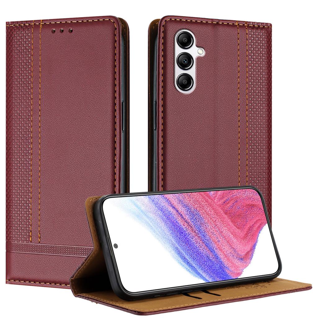 For Samsung Galaxy A14 5G Case L-Shaped Grid Pattern Leather Stand Phone Cover with Card Slots