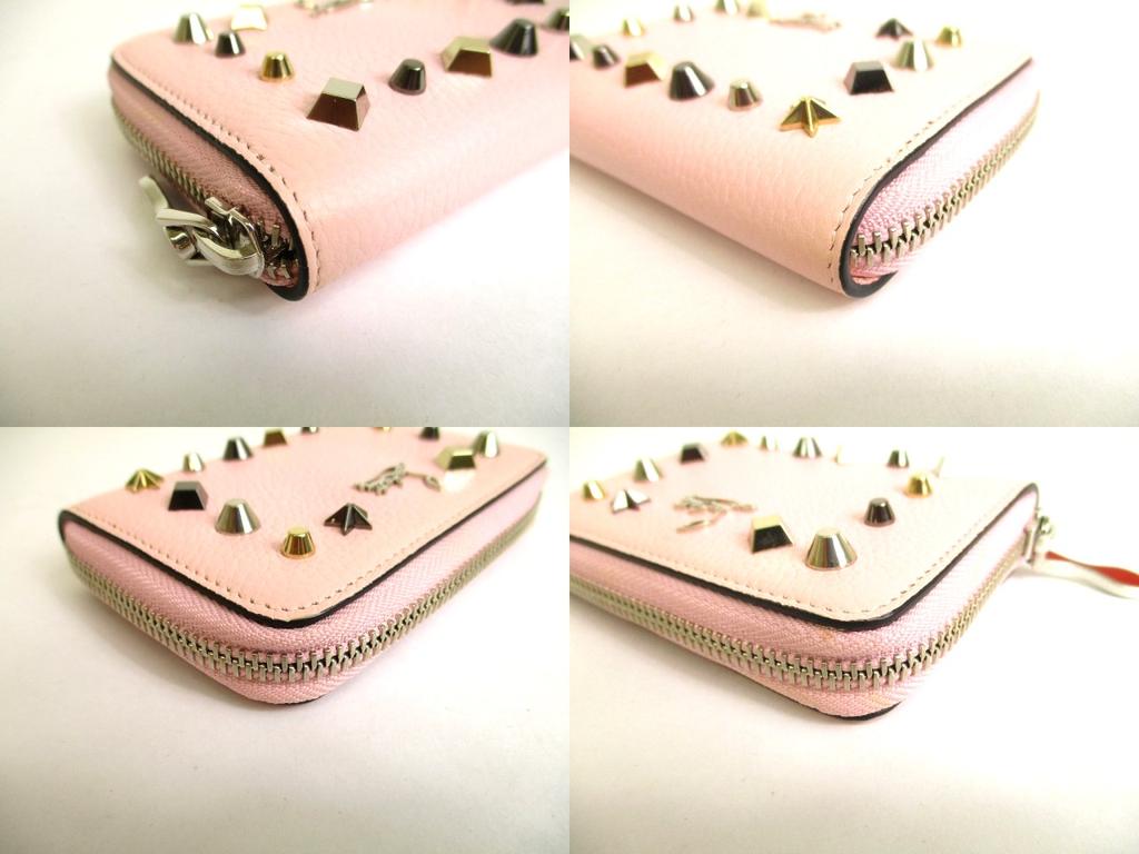 Authentic Christian Louboutin Light Pink Leather Round Zip Coin Purse #9691 Refurbished