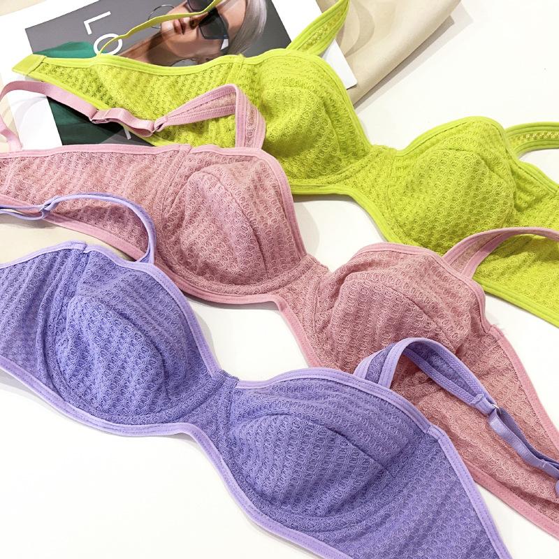 Комплект нижнего белья ярких цветов для женщин, летний ультратонкий комплект с бюстгальтером пуш-ап, французский сексуальный бюстгальтер без косточек из кружевной ткани, дышащие бюстгальтеры, комплекты стрингов