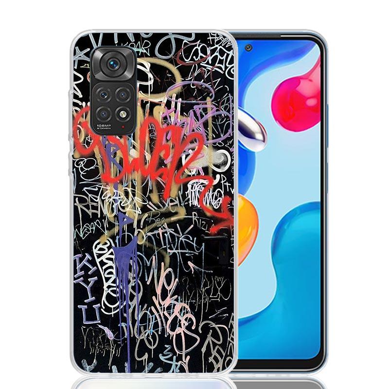 Graffiti Fashion Cool Phone Case For Xiaomi Redmi Note 15 14 13 12S 12 Pro Plus 11S 11E 11 11T 10S 10 Art Soft Pattern Cover Red