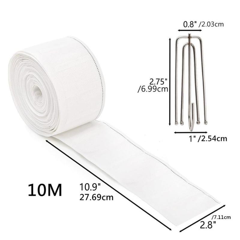 10 Meter Curtain Pleating Tape White Pleater Tape With 30Pcs 4 Prongs Curtain Pleat Hooks Clips For Making Home Decors