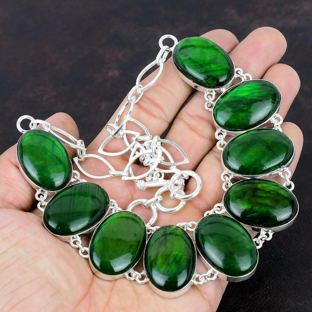 Ожерелье из лабрадорита Green Fire Ювелирные изделия ручной работы Ожерелье из настоящего драгоценного камня Ожерелье из стерлингового серебра 925 пробы Регулируемая цепочка Ожерелье Подарки для мамы