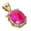 Red Ruby(Simulated) Handmade 925 Sterling Silver Two Tone Pendant 1.25" Y8r18