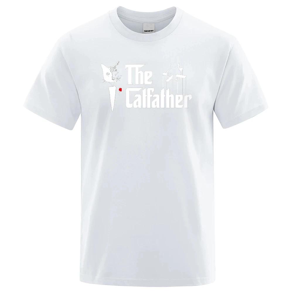 Кот-крестный отец Принт кота Мужские футболки с круглым вырезом Брендовая одежда Повседневная футболка Мужская футболка с коротким рукавом Модная футболка 80299