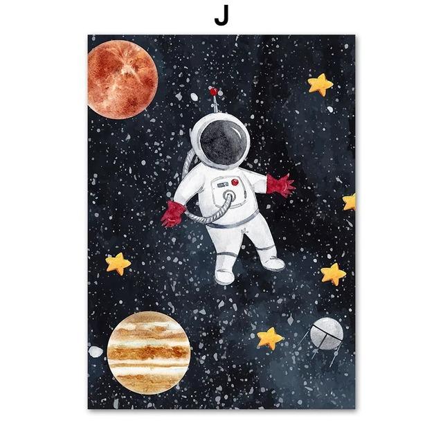 1Pcs Wall Art Canvas Painting Cartoon Astronaut Interior Paintings Living Room Home Decor Space Numbers Letters Kindergarten No Frame