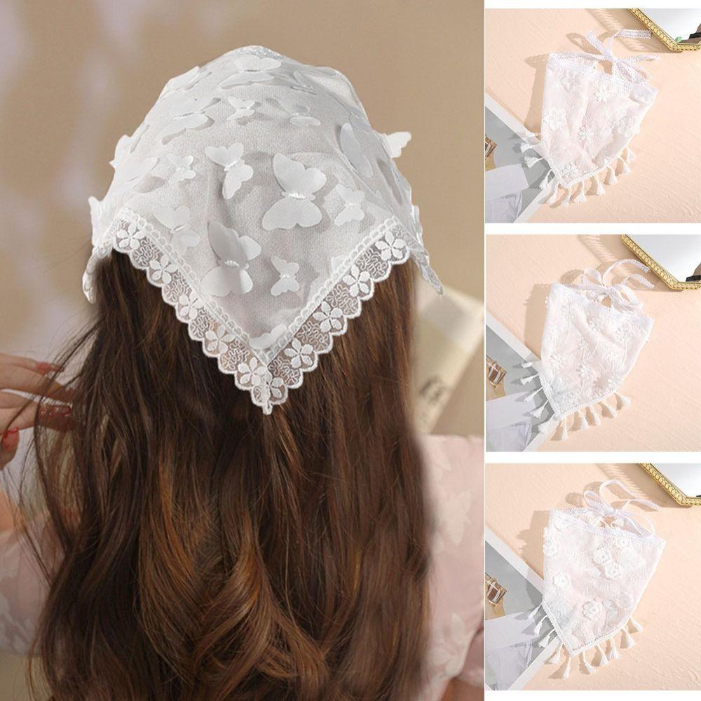 White Wrap Scarf Cloth Headband New Lace Triangle Hair Head