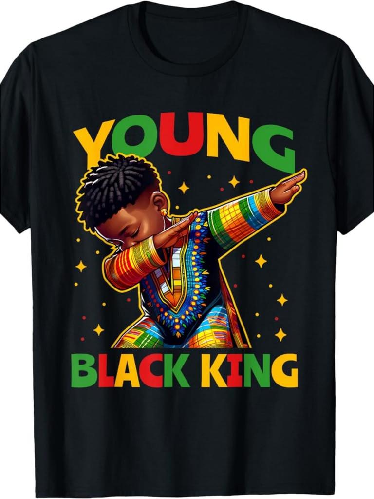 Men'S & Women'S Black History Month T-Shirt - 100% Young Black King Graphic with Dreadlock Boy & Afr